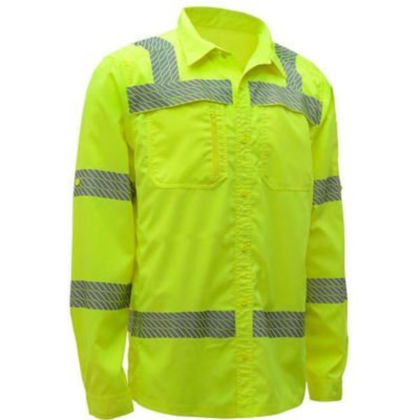 Gss Safety Lightweight Shirt Rip Stop Bottom Down Shirt w/SPF 50+ Lime-LG 7505-LG